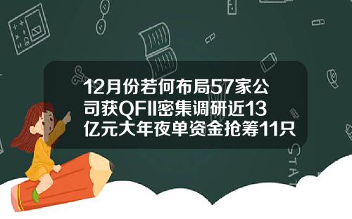 12月份若何布局57家公司获QFII密集调研近13亿元大年夜单资金抢筹11只潜力股