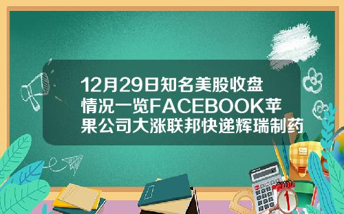 12月29日知名美股收盘情况一览FACEBOOK苹果公司大涨联邦快递辉瑞制药收跌