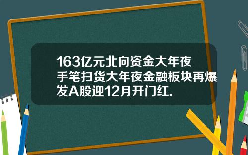 163亿元北向资金大年夜手笔扫货大年夜金融板块再爆发A股迎12月开门红.