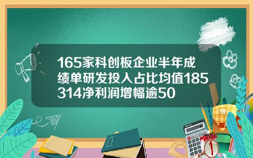 165家科创板企业半年成绩单研发投入占比均值185314净利润增幅逾50