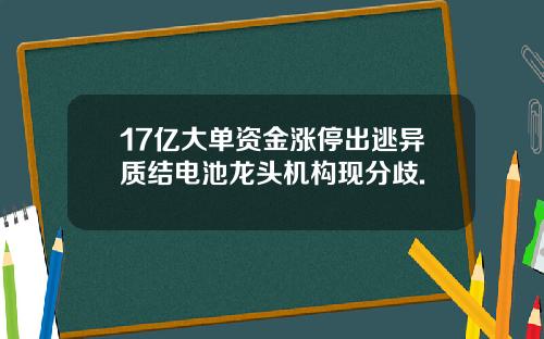 17亿大单资金涨停出逃异质结电池龙头机构现分歧.