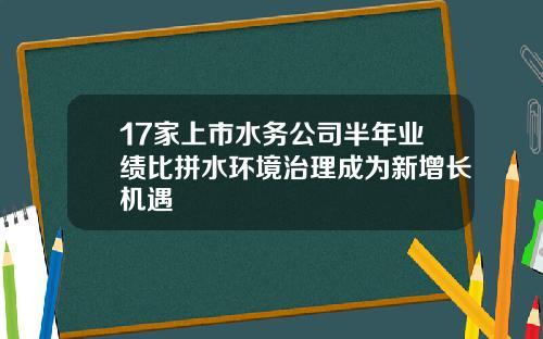 17家上市水务公司半年业绩比拼水环境治理成为新增长机遇