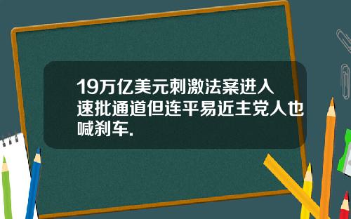 19万亿美元刺激法案进入速批通道但连平易近主党人也喊刹车.
