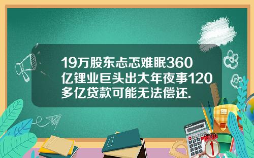 19万股东忐忑难眠360亿锂业巨头出大年夜事120多亿贷款可能无法偿还.
