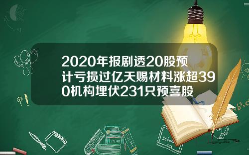 2020年报剧透20股预计亏损过亿天赐材料涨超390机构埋伏231只预喜股