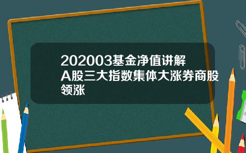 202003基金净值讲解A股三大指数集体大涨券商股领涨