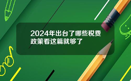 2024年出台了哪些税费政策看这篇就够了