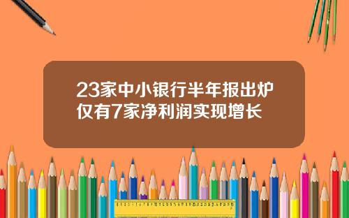23家中小银行半年报出炉仅有7家净利润实现增长