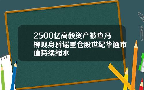 2500亿高毅资产被查冯柳现身辟谣重仓股世纪华通市值持续缩水
