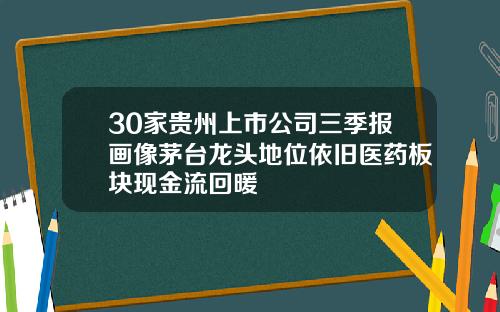 30家贵州上市公司三季报画像茅台龙头地位依旧医药板块现金流回暖