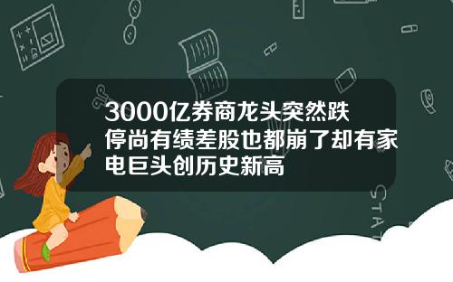 3000亿券商龙头突然跌停尚有绩差股也都崩了却有家电巨头创历史新高