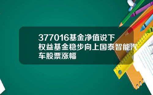 377016基金净值说下权益基金稳步向上国泰智能汽车股票涨幅