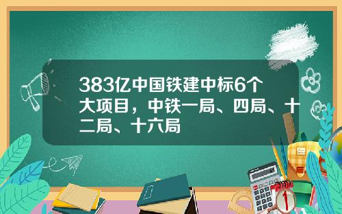 383亿中国铁建中标6个大项目，中铁一局、四局、十二局、十六局