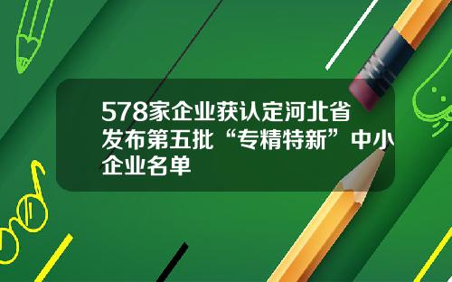 578家企业获认定河北省发布第五批“专精特新”中小企业名单