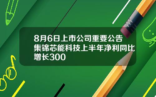 8月6日上市公司重要公告集锦芯能科技上半年净利同比增长300