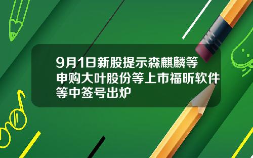 9月1日新股提示森麒麟等申购大叶股份等上市福昕软件等中签号出炉
