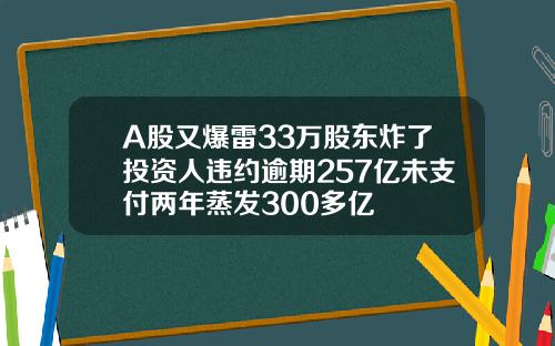 A股又爆雷33万股东炸了投资人违约逾期257亿未支付两年蒸发300多亿