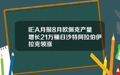 IEA月报8月欧佩克产量增长21万桶日沙特阿拉伯伊拉克领涨