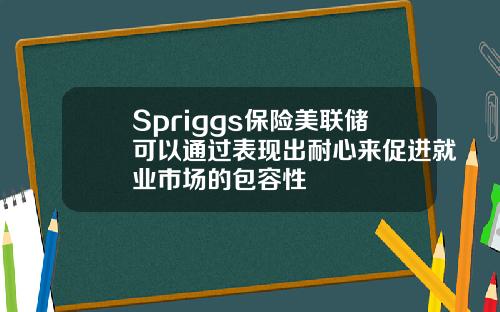 Spriggs保险美联储可以通过表现出耐心来促进就业市场的包容性