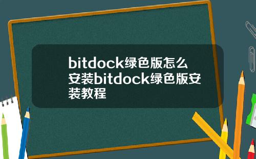 bitdock绿色版怎么安装bitdock绿色版安装教程