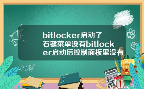 bitlocker启动了右键菜单没有bitlocker启动后控制面板里没有