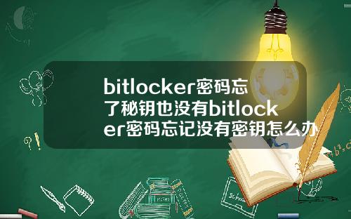 bitlocker密码忘了秘钥也没有bitlocker密码忘记没有密钥怎么办