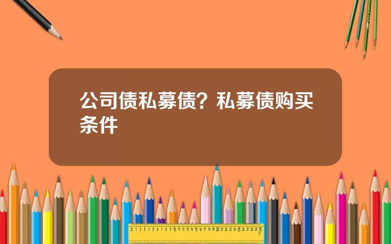 公司债私募债？私募债购买条件