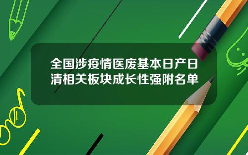 全国涉疫情医废基本日产日清相关板块成长性强附名单