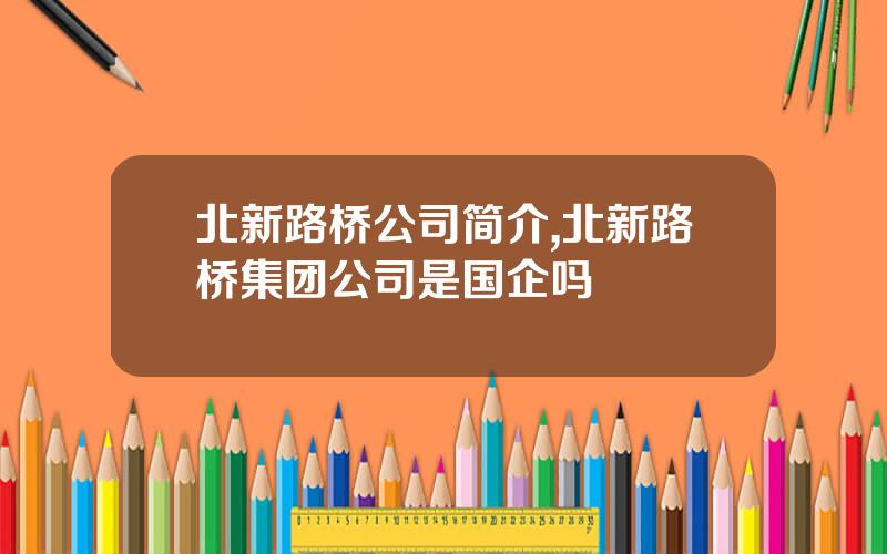 北新路桥公司简介,北新路桥集团公司是国企吗